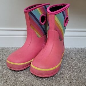 Lily & Dan Pink Rainbow Stripe Insulated  Winter Rain Boots Girls Size 11/12